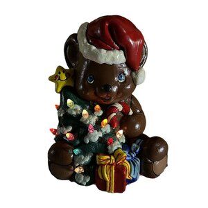 Vintage Santa Claus Bear Christmas Tree Lighted Ceramic 1990s Kitschy Decoration